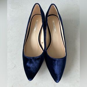 Zara Royal Blue Velvet Kitten Blocked Pointed Heels